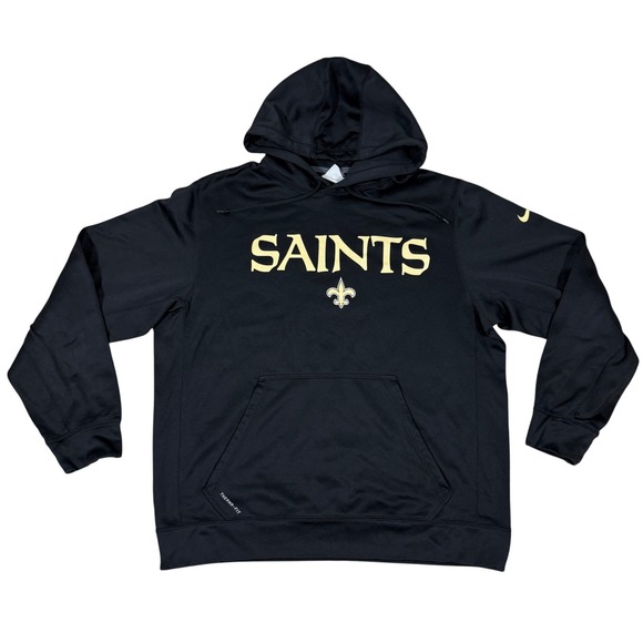 Nike‎ New Orleans Saints Therma-Fit Hoodie Men's XL Black Gold NFL Pullover - Picture 2 of 9